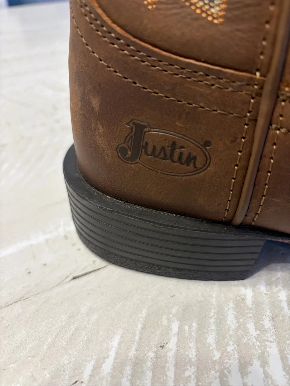 Men’s Justin Boots Brown Leather Western Boots with Blue Stitching